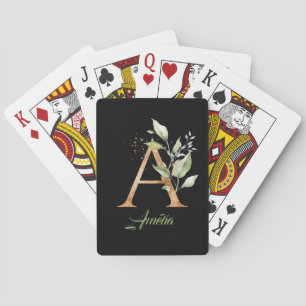 Rustic A monogram greenery foliage eucalyptus gold Playing Cards
