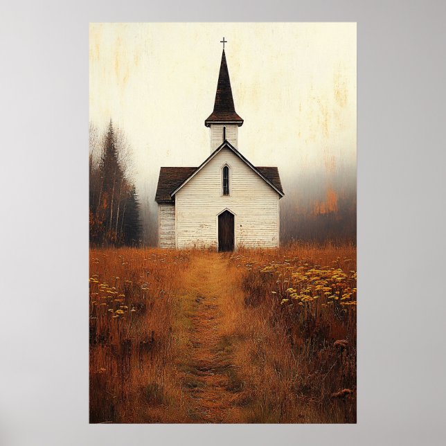 Rustic Abandoned Church Painting Poster (Front)