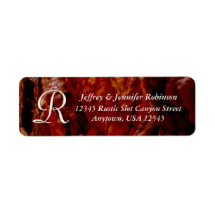 Rustic Abstract Brown Gold Monogram Return Address