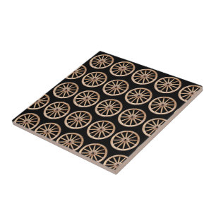 Rustic Abstract Geometric Circle Wooden Wheel 1960 Tile
