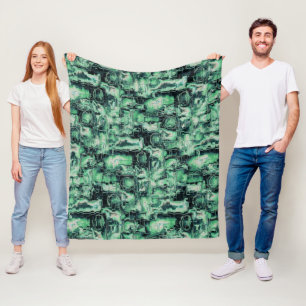 Rustic abstract image mosaic carved in green hue   fleece blanket