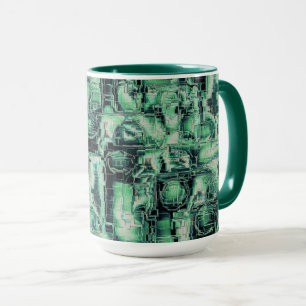 Rustic abstract image mosaic carved in green hue mug