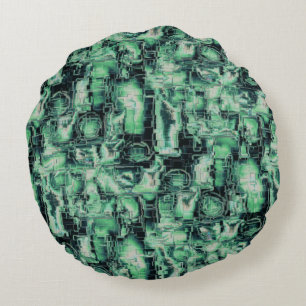Rustic abstract image mosaic carved in green hue   round pillow