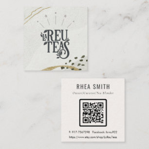 Rustic Abstract Ivory Gold Black Grey Logo QR Code Square Business Card