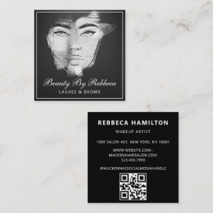 Rustic Abstract Ivory Gold Black Grey QR Code Logo Square Business Card