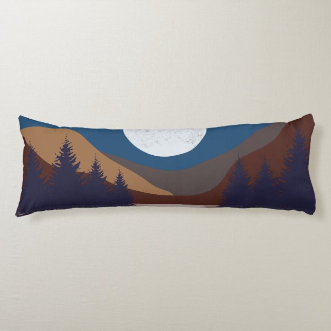 Rustic Abstract Landscape Forest Moon Reflection Body Pillow (Front)
