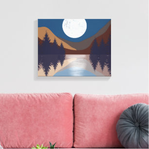 Rustic Abstract Landscape Forest Moon Reflection Canvas Print
