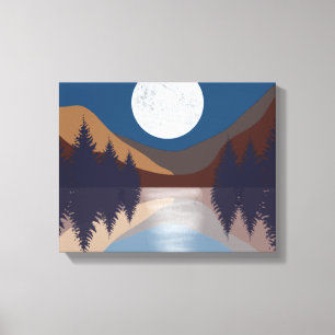 Rustic Abstract Landscape Forest Moon Reflection Canvas Print