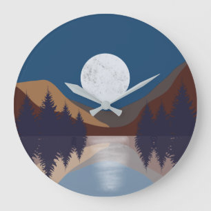 Rustic Abstract Landscape Forest Moon Reflection  Large Clock