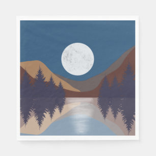 Rustic Abstract Landscape Forest Moon Reflection  Napkin