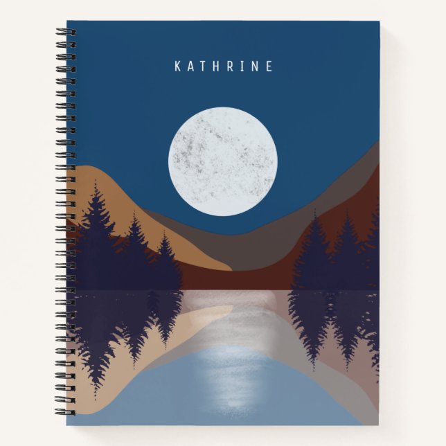 Rustic Abstract Landscape Forest Moon Reflection  Notebook (Front)
