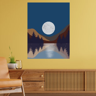 Rustic Abstract Landscape Forest Moon Reflection Poster