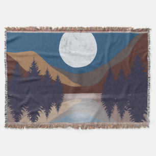 Rustic Abstract Landscape Forest Moon Reflection  Throw Blanket