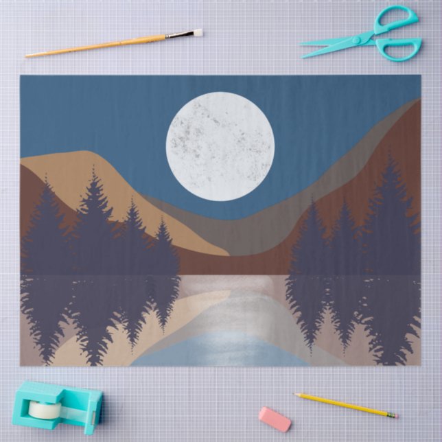 Rustic Abstract Landscape Forest Moon Reflection   Tissue Paper (Craft)
