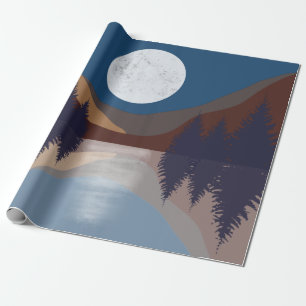 Rustic Abstract Landscape Forest Moon Reflection Wrapping Paper