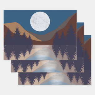 Rustic Abstract Landscape Forest Moon Reflection Wrapping Paper Sheet