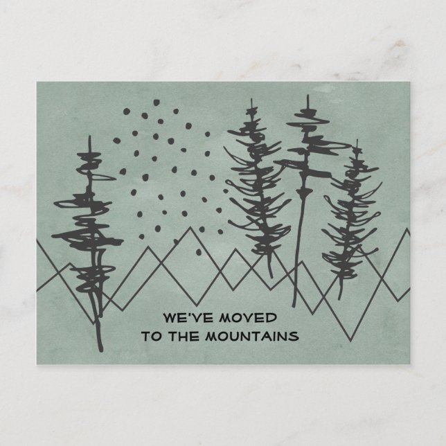 Rustic Abstract Mountains and Forest New Address Announcement Postcard (Front)