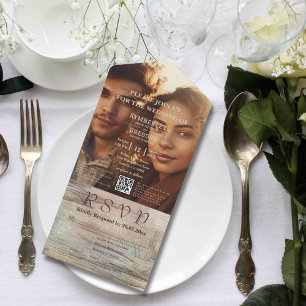 Rustic Abstract Ocean Landscape Photo QR Code All In One Invitation