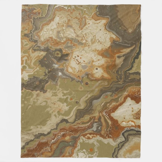 Rustic Abstract Olive Green Amber Mustard Print Fleece Blanket (Front)