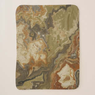 Rustic Abstract Olive Green Amber Mustard Print Sherpa Blanket