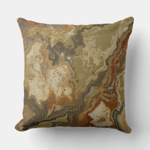 Rustic Abstract Olive Green Amber Mustard Print Throw Pillow