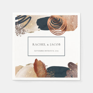 Rustic Abstract Terracotta Navy Wedding Napkins