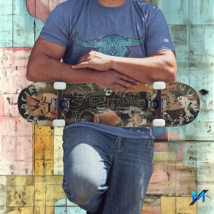 Rustic Abstract with Intricate Graffiti Line Skateboard