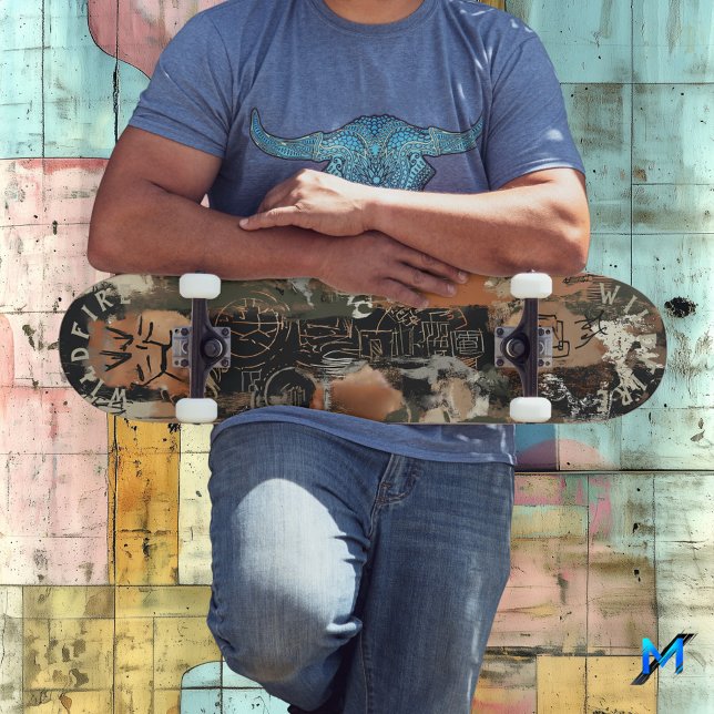 Rustic Abstract with Intricate Graffiti Line Skateboard (Creator Uploaded)
