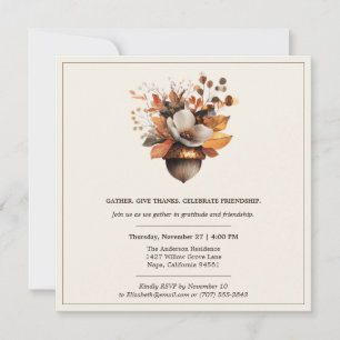 Rustic Acorn Floral   Gather Give Thanks Ivory Invitation