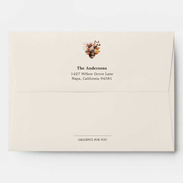 Rustic Acorn Floral Ivory Return Address Envelope (Back (Top Flap))