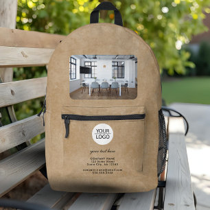 Rustic Add Logo Custom Text Red Company Photo  Printed Backpack