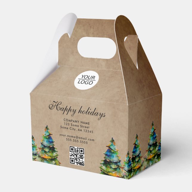 Rustic Add Logo QR Code Text Christmas Tree  Favor Box (Front Side)