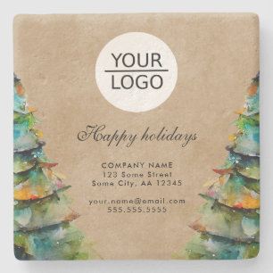 Rustic Add Logo Text Christmas Tree Promotion Stone Coaster