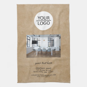 Rustic Add your Logo Custom Text Company Photo Kitchen Towel