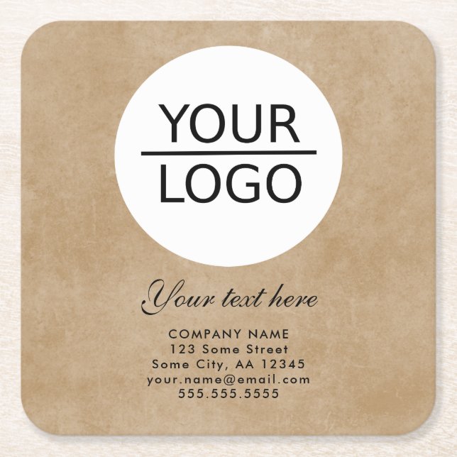 Rustic Add your Logo Custom Text Promotion Square Paper Coaster (Front)