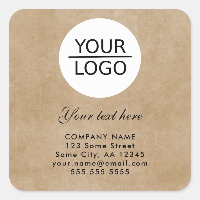 Rustic Add your Logo Custom Text Promotion Square Sticker (Front)