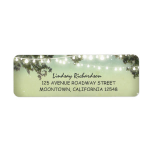 rustic address label with string lights