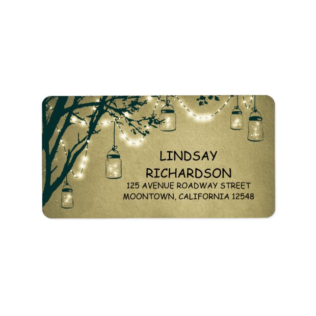 rustic address label with string lights mason jars (Front)