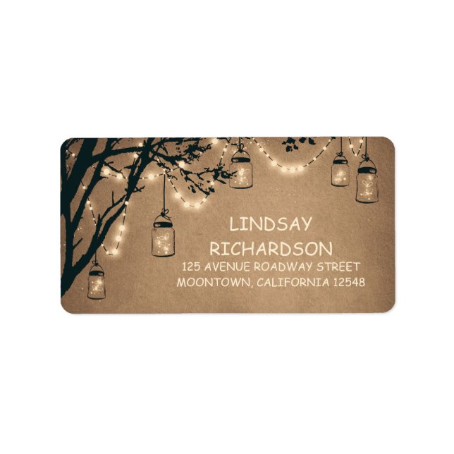 rustic address label with string lights mason jars (Front)