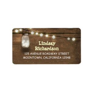 rustic address labels with string lights mason jar