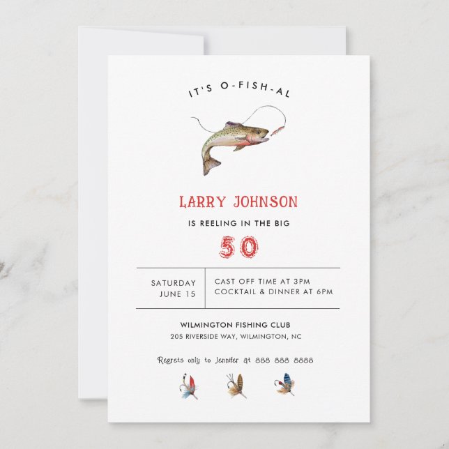 Rustic Adult Fishing themed Birthday Party Invitation (Front)
