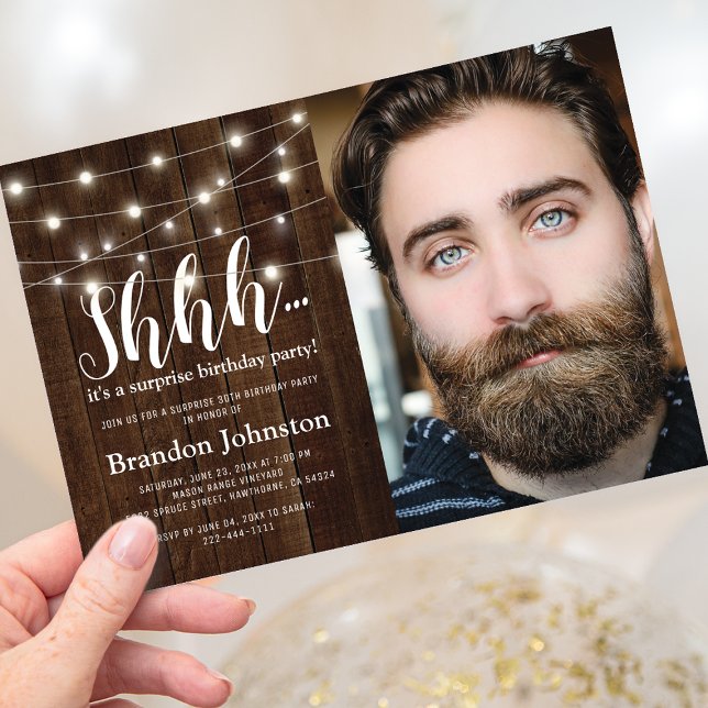 Rustic Adult Surprise Birthday Party Photo Invitation (Creator Uploaded)