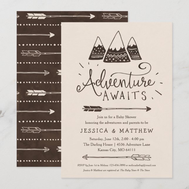 Rustic "Adventure Awaits" Baby Shower Invitations (Front/Back)