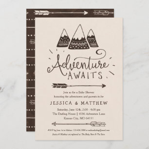 Rustic "Adventure Awaits" Baby Shower Invitations