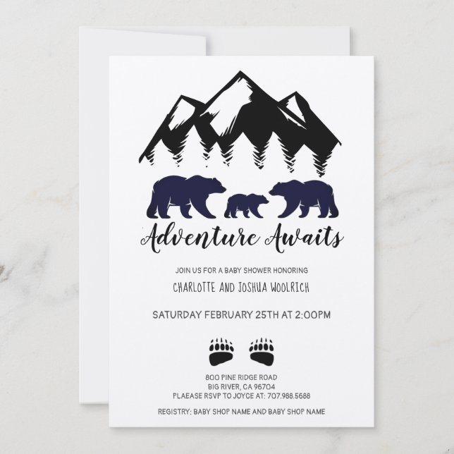 Rustic Adventure Bears Kraft Invitation (Devant)