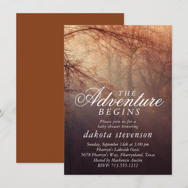 Rustic Adventure Begins | Forest Baby Shower Invitation (Front/Back)