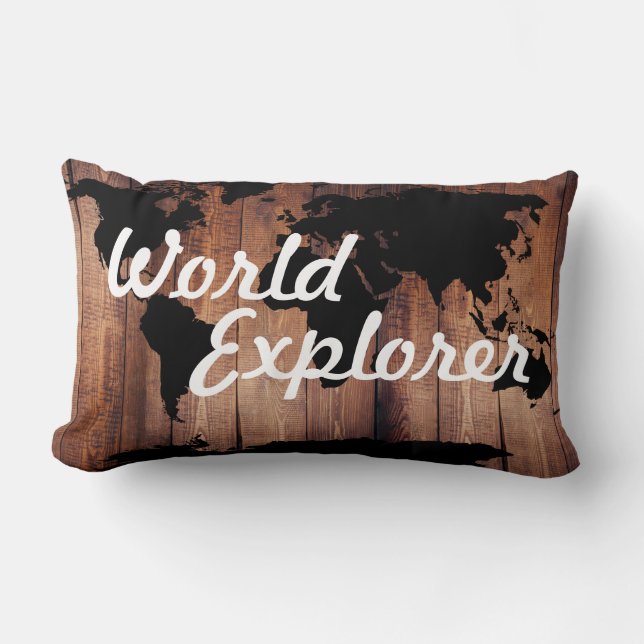 Rustic Adventure World Explorer World Map Dark Lumbar Pillow (Front)