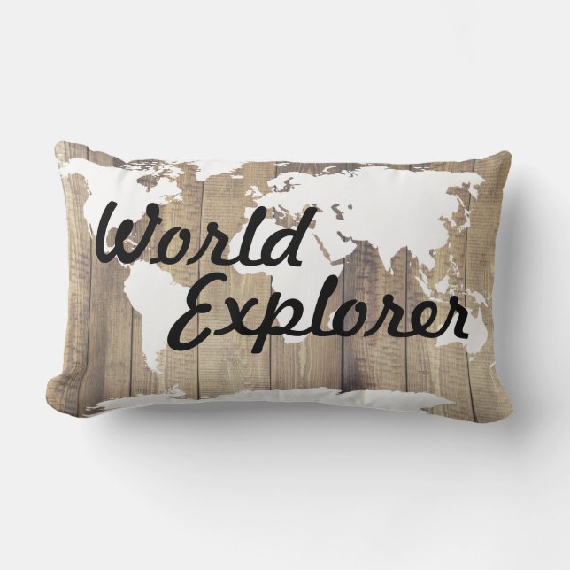 Rustic Adventure World Explorer World Map Lumbar Pillow (Front)
