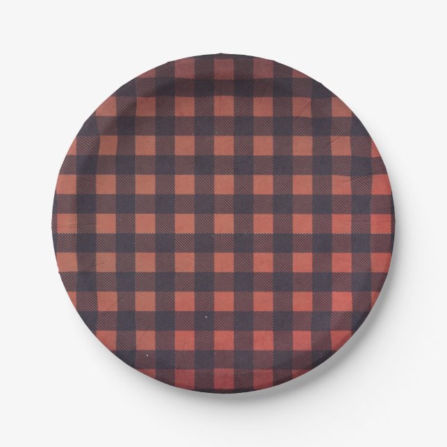 Rustic Aged Vintage Lumberjack Buffalo Plaid Paper Plate (Front)