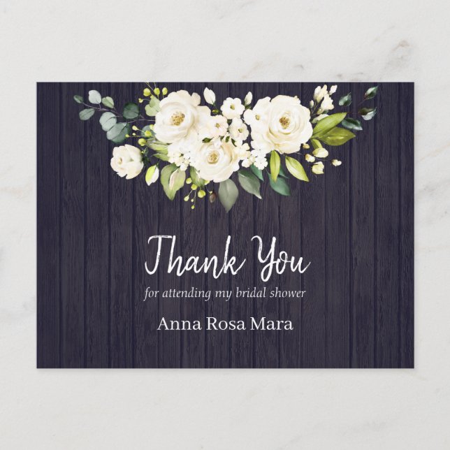 *~* Rustic Aged Wood White Rose Bridal Shower Postcard (Front)